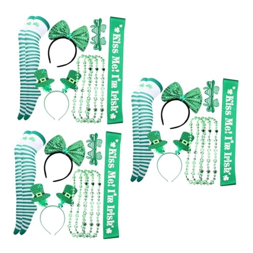 Collier Trèfle Saint-Patrick avec tutu vert en mousseline et jambières néon rétro