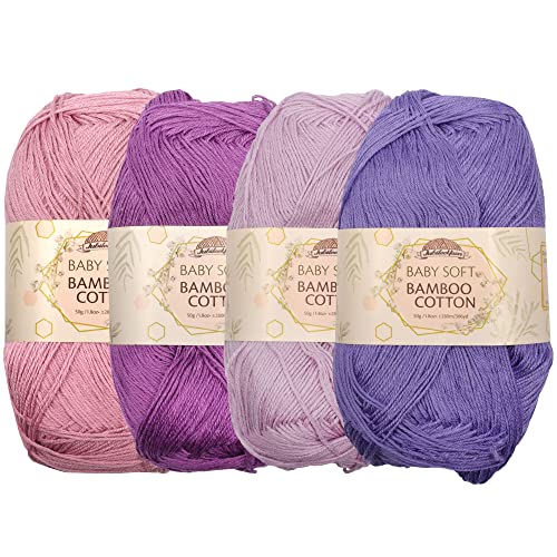 JubileeYarn Baby Soft Bamboo Cotton Yarn - 50g/Skein - Shades of Purple - 4 Skeins