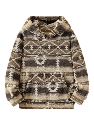 Boy's Geometric Fuzzy Hoodies Long Sleeve Thermal Hooded Neck Sweatshirts Pullovers