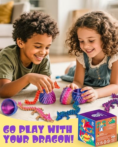 image for TBOLINE 4PCS 3D Printed Dragon Egg, Articulated Crystal Animals Fidget