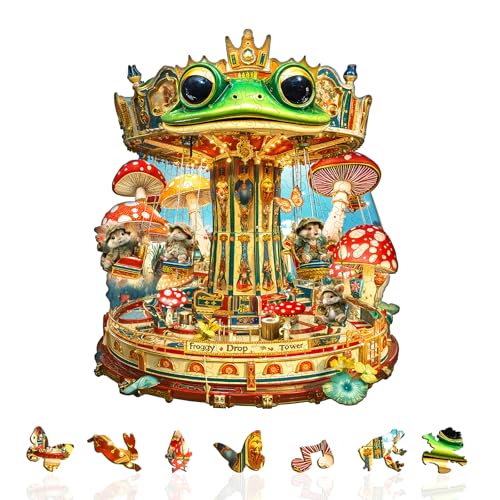 Jollitot Frog Drop Tower Puzzles Adults Gifts for Women Men Wooden 85 Pieces 8.5 * 6.8in