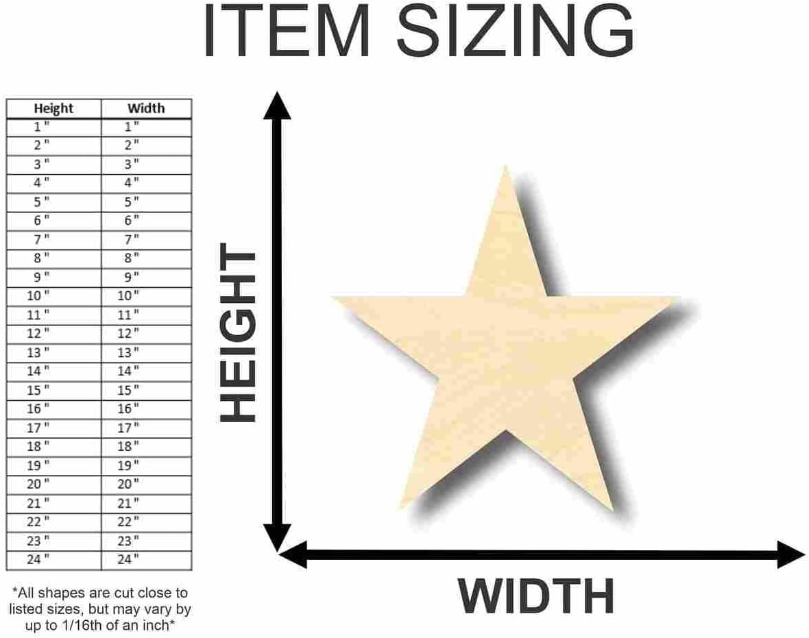 Unfinished Wood Star Shape | DIY Celestial Craft Cutout | Up to 36" 12" / 1"
