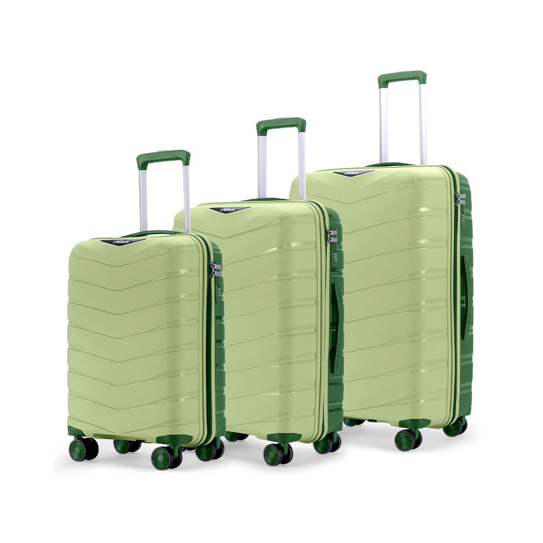 Axis Set of 3 Trolley Bags Polypropylene Hard Suitcase, 8 Spinner Wheels, 3-Pocket Convipack, Dual-Tone Shell, Recessed Number Lock Laser Green/Everglade Green