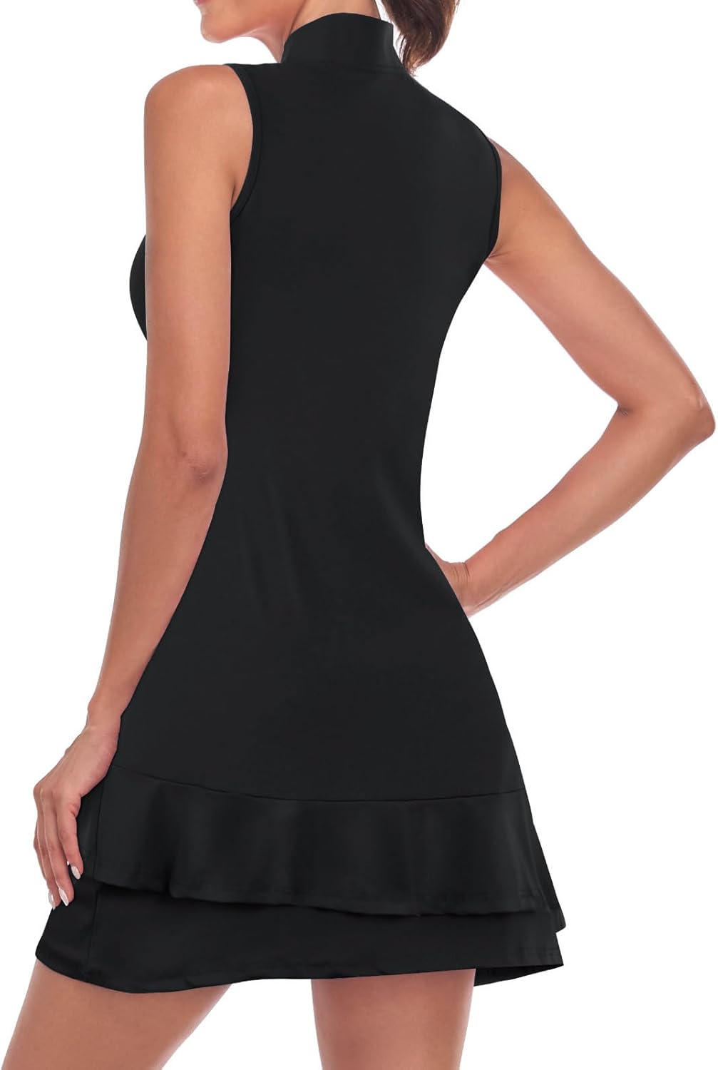 Viracy Tennis Dress for Women Sleeveless Golf Dresses with Shorts and Pockets Ruffle Zip Up Stand Collar Golf Outfits - Image 2