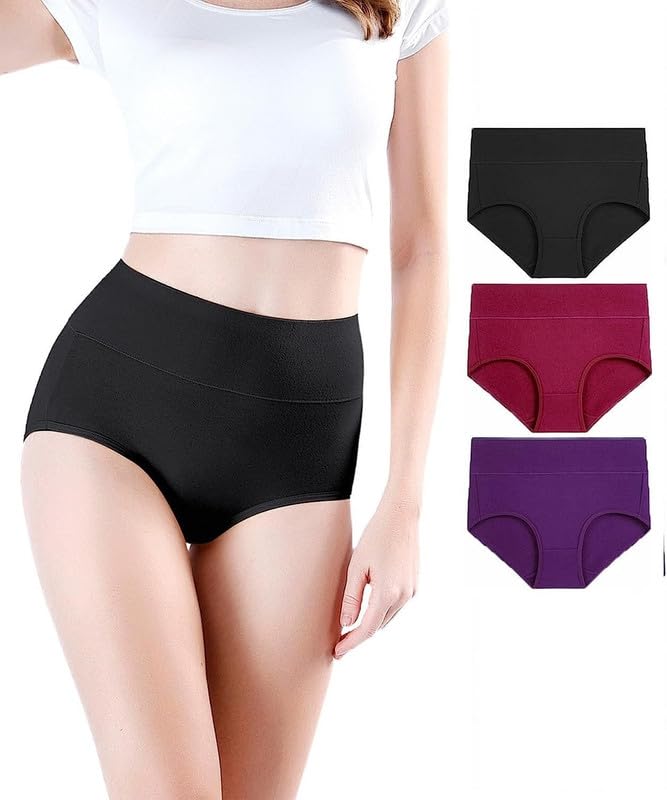 Cotton Women's Underwear, High Waist Briefs, Assorted Underpants, Tummy Controller Full Coverage Stretchy Panties - 3 Pack-image-12