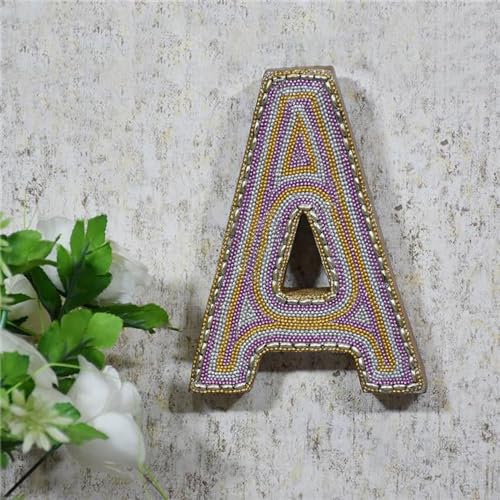A Alphabet Handmade Letter Block Eco-Friendly Wall Decor Gold with Zari Work