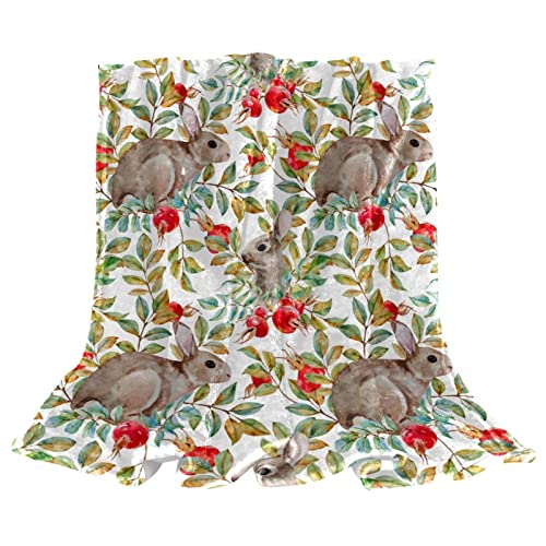 Jeté de lit en polaire douce couverture légère motif lapin aquarelle