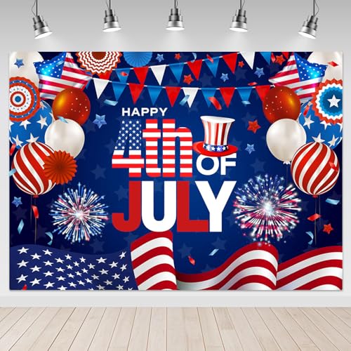 Mocsicka 4th of July Backdrop 7x5ft - America 250th Anniversary Patriotic Independence Day Backdrop for Photography Flag Veteran Memorial National Day Party Decoration Banner Photo Studio