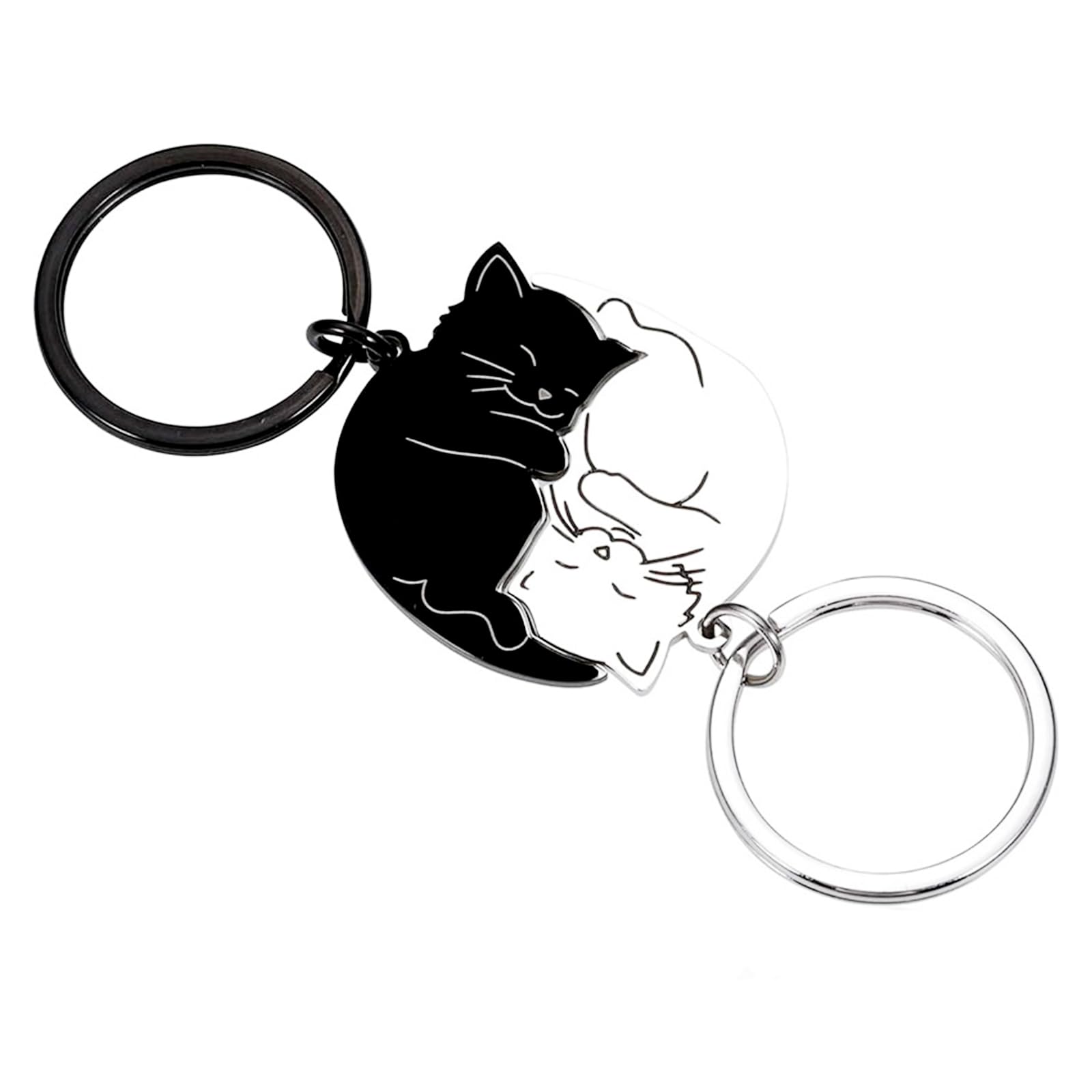 Wisebom Unisex Black + White 1 Pair Couples Keyrings Matching Couple Keyring Cat Keychain For Couple Cat Puzzle Key Ring Best Friend Keychains Animal Cat Pendant Lovers Keyrings Key Chain For Women Men Valentines Gifts