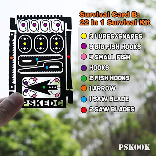 PSKOOK Survival Multitoolkarte Notfall Camping Tool EDC Kit in Ihrer Brieftasche Outdoor Hunting Fishing Wanderausrüstung (Schwarz Set) – Bild 6