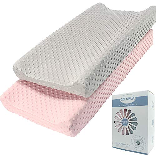 Image of Owlowla Changing Pad Cover, Soft Minky Dots Changing Table Sheets for Baby Boy and Girl 2Pack (Grey/Pink)