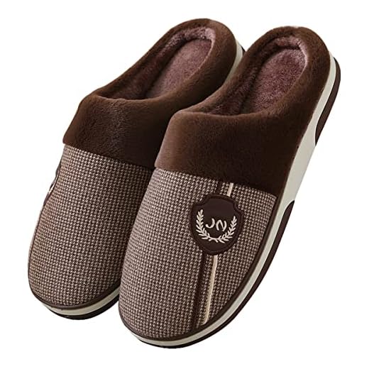 Zapatillas De Talla Grande Para Hombre, Zapatillas De Casa Antideslizantes De Invierno 50/51 De La UE Zapatillas De Felpa De Suela Gruesa Y Cálidas Y Transpirables Para El Hogar,Marrón,48/49 EU