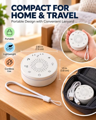 Portable White Noise Machine, Rechargeable Sound Machine for Sleep | 30 sounds, 5-color night light, 32 volume levels, 30/60/90-minute timers, memory, child lock, USB-C charging and lanyard - image 5