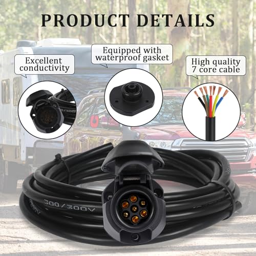 Qiping 7-polig Anhängersteckdose Kabelbaum - 7-polige Vorverkabelt Anhängerkupplung Steckdose mit 2 m Kabel für KFZ, LKW, Wohnwagen, Fahrradträger Elektrisches System