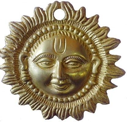 Wall Hanging Sun Face Brass Metal Plaque Indian Home Decor (3.5 Inch)