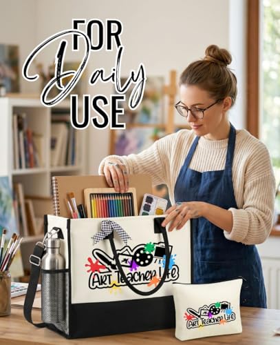 Image of InnoBeta Art Teacher Gifts Canvas Tote Bag for Women, Important Art Teacher Stuff Bag,Teacher Appreciation Gifts for Teacher Appreciation Day, Birthday, Thanksgiving, Christmas