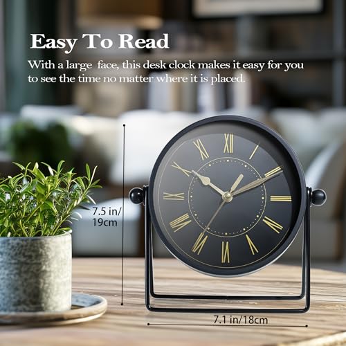 AYRELY® Vintage Black Metal Desk Clock,Battery Operated Mantel Clocks, Decorative Table Clocks with Adjustable Angle for Fireplace Farmhouse Shelf Living Room Décor (Black/Gold) - Image 5