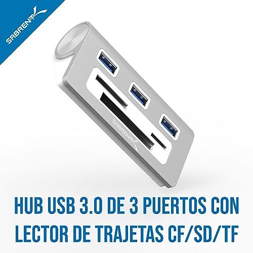 SABRENT USB Hub USB 3.0, Adaptador USB 6 en 1, Divisor USB, Extensión USB Múltiple con Hub USB 3.0 de 3 Puertos | CF, Lector de Tarjetas SD/microSD para MacBook, Mac Mini, o Cualquier PC [HB-MACR] - imagen 2