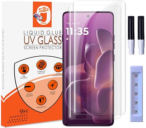 Image of STP FEEL Premium UV Tempered Glass Screen Protector Guard Compatible For Motorola Edge 60 5G / Moto Edge 60 Pro 5G (6.7 Inch, Pack of 2) Full Adhesive UV Curved Case Friendly HD Clarity