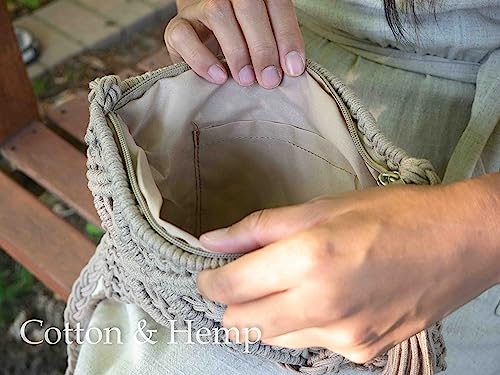 Cotton Macrame Purse Bag | Hand-Woven Knitted Crossbody Shoulder Strap Zipper | Cute Fringe Boho Coin | White Beige Gray4