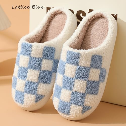 Classic House Plaid Slippers For Women Mens,Cozy Non Slip Outdoor Indoor Plush Slides Slippers3