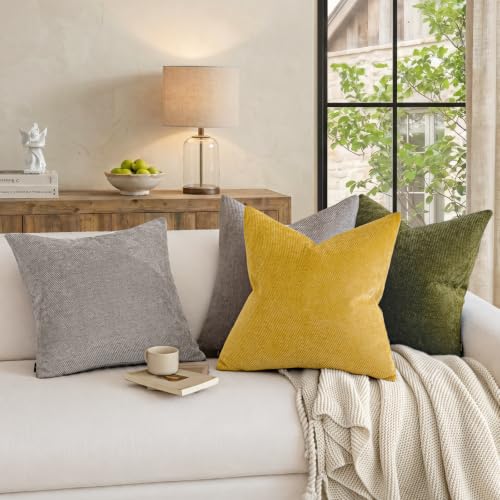 Image of a moment Pack of 2 Decorative Chenille Throw Pillow Covers with Twill Cushion Covers for Sofa Living Room Couch Bed 22x22 Inch Mustard Yellow