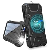 BLAVOR Solar Charger Power Bank 18W, QC 3.0 Portable Wireless Charger 10W/7.5W/5W with 4 Outputs & Dual Inputs, 20000mAh External Battery Pack IPX5 Waterproof with Flashlight & Compass (Black)