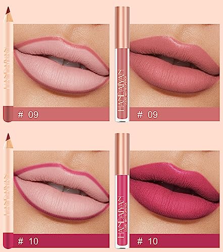 Image of Handaiyan Lip Liner And Liquid Matte Lipstick Set - Lip Kit Crayon Matte Lip Pencil Matte Liquid Lipstick + Matching Lip Liner Nude Velvety Lipstick Makeup Kit For Women (Lip Kit #10)