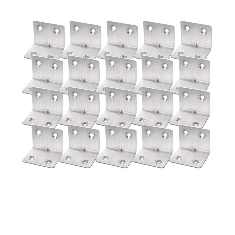 Sunrrafck Silver-20Pcs-(4 Holes) 10/20Pcs Universal Stainless Steel Corner Bracket 90 Degree L-Shaped Right Angle Fixed Brace Fastener For Wood Furniture Bedframe Cabinet(Silver-20Pcs-(4 Holes))