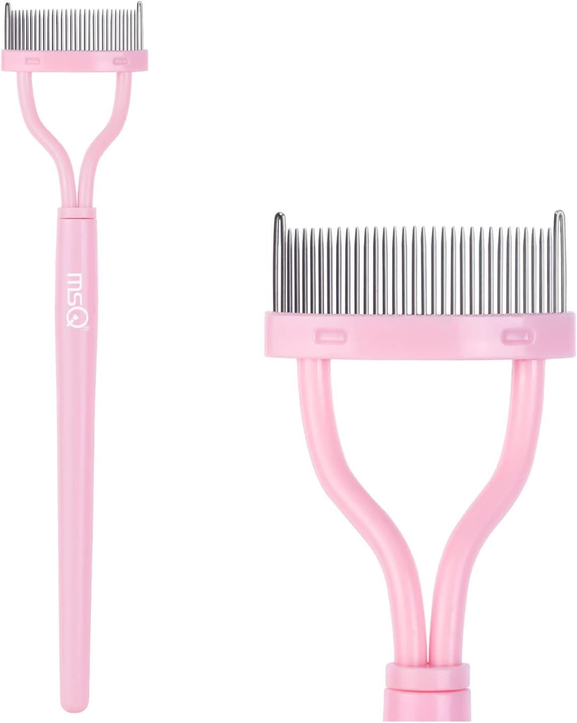 Eyelash Comb Separator MSQ Eyelash Mascara Brush and Comb Lash Separator With Comb Cover Arc Designed Cosmetic Brushes Tool Pink (1PCS)