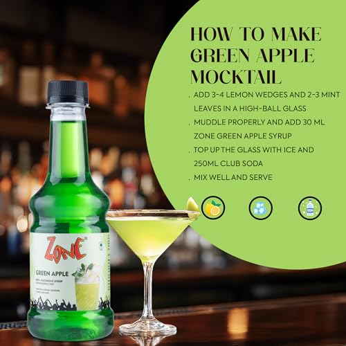 Image of Zone Green Apple flavoured syrup 300ml | Tangy Fruit Syrup | Pure Flavor for Mocktails, Cocktails, Lemonades, Iced Teas & More 12+ Flavours