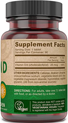 Deva Vegan Vitamin D3 Supplement - Once-Per-Day Tablet With 1000 Iu - Cholecalciferol - Lichen Plant Derived - 90 Small Tablets #TOP3