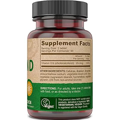 DEVA Vegan Vitamin D3 Supplement - Once-Per-Day Tablet with 1000 IU - Cholecalciferol - Lichen Plant Derived - 90 Small Tablets
