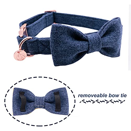 DOGWONG Cotton Dog Collar with Bow Deep Blue Pet Collar Durable Adjustable Puppy Collar, X-Small (Pack of 1) - Image 2