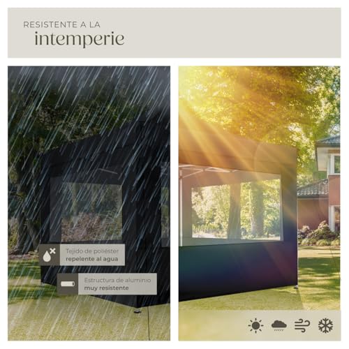 tectake® Carpa Plegable, Estructura Robusta, Impermeable, Cenador con Ventanas, Pergolas de Jardin, Toldo Camping, Playa, Exterior, Carpas Impermeables, Cenadores para Jardin - 3x3 m Negro - imagen 4