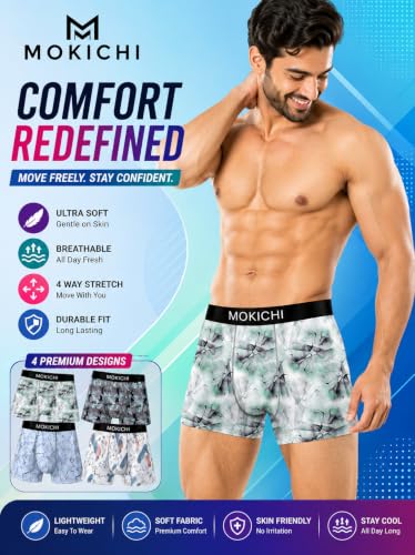 Image of Men's Printed Trunks | Boxer Brief Underwear with Broad Elastic Waistband and Contoured Pouch | Multicolour, Pack of 4