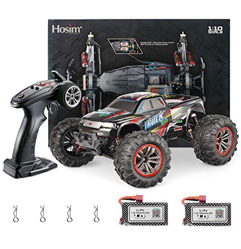 Hosim Large Size 1:10 Scale High Speed 30MPH 4WD 2.4Ghz Remote Control Truck Upgraded 9125 Waterproof RC Offroad Car Boys Electric Monster Truck for Kids and Adults| 2 Batteries | 6 Oil Filled Shocks|