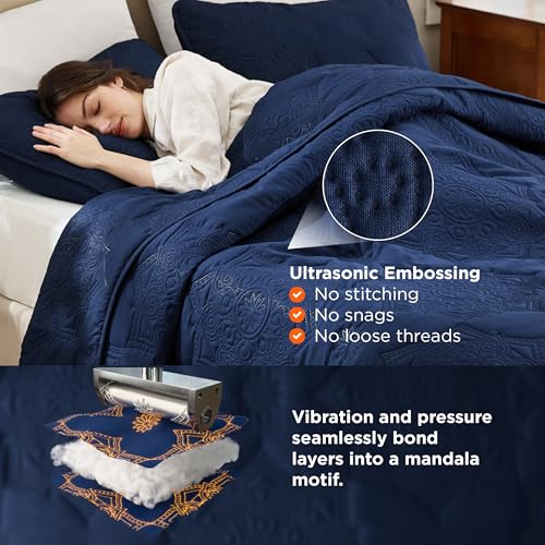 Image of Bedsure King Size Quilt Set - Lightweight Bedspreads King Size, Stitch-Free Ultrasonic Quilting Coverlet, All-Season Navy Blue Comforter Set, Pet-Friendly Soft Machine Washable Bedding (106 inchx96 inch)