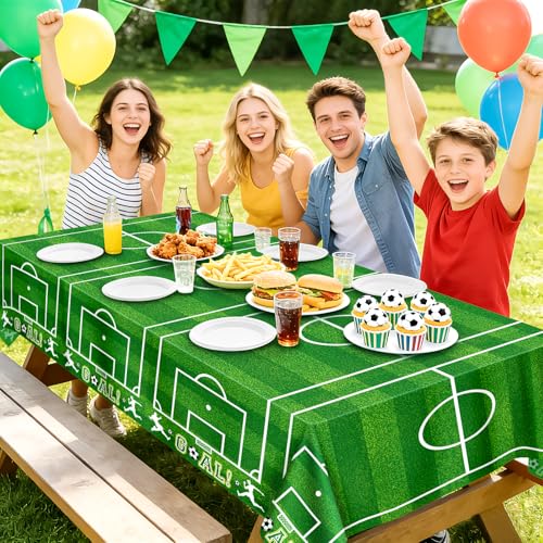 Image of Mulbozy 4 Pcs Soccer Tablecloths, Soccer Birthday Party Table Cloth