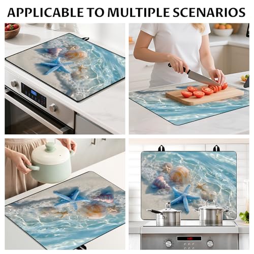 Image of BVBOX 28.5 inch x 20.5 inch Stove Top Cover Mat for Electric Stove, Non-Slip Stove Cooktop Countertop Protector Cover Pad Washable Absorbent for Kitchen Home Decoration (Starfish Shell, 28.5 inch*20.5 inch)