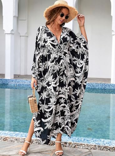 Kaftan Dresses for Women V-Neck Batwing Sleeves Swimsuit Beach Cover Ups Tie Dye Caftan Hawaiian Dress2