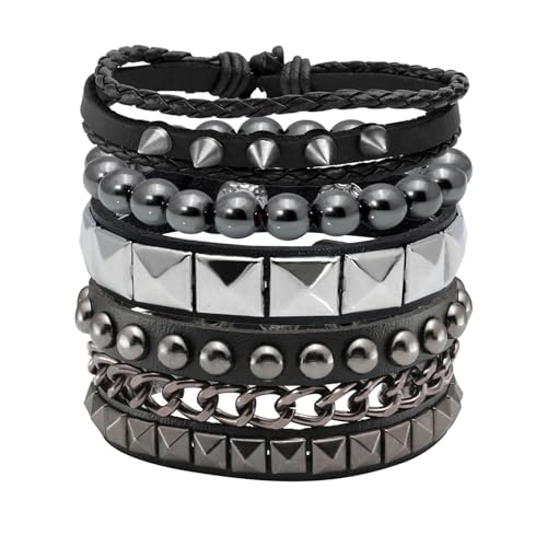 Eigso 4 Pcs Punk Leather Rock Studded Bracelets for Men Women Retro Classic Spiked Metal Cuff Bracelet Set for Man Woman3