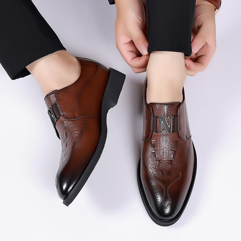 Mens Retro Comfort Monk Buckle Loafers Shoes Men Pointed Toe Low Heel Polishing Leather Formal Tuxedo Shoes Fashion Business Dress Oxford Shoes3