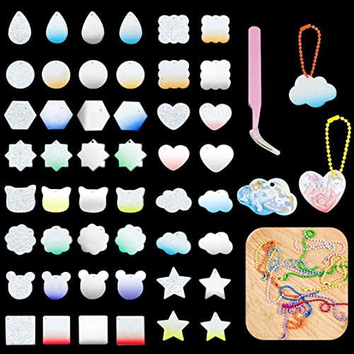 HyzaPhix Acryl Schlüsselbund Set, 48 Stück Acryl Schlüsselanhänger Rohlinge mit Loch,50 Gemischte Farbe Kugelkette, 1 Präzisionspinzette , Acrylic Keychain Blanks Perfekt für DIY Schlüssel Anhänger(A) Cover