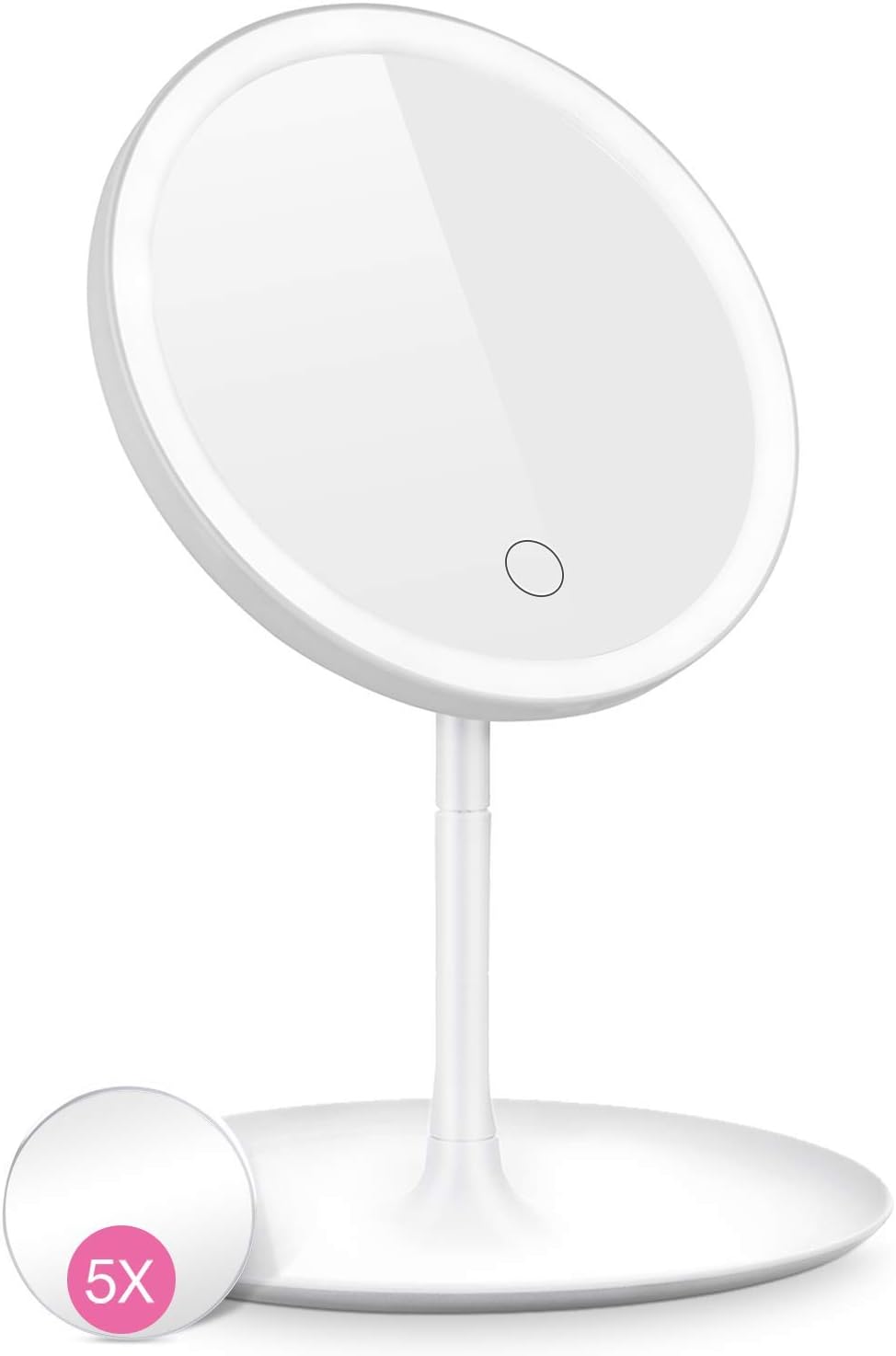 HOCOSY Makeup Mirror with Lights, Lighted Makeup Mirror 3 Color Lighting Modes, Detachable 5X Magnification Mirror, USB Charging Lighted Cosmetic Mirror with Storage Tray
