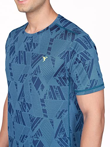 Image of TECHNOSPORT Men Polyester Regular Fit Half Sleeve Jacquard T-Shirt with Double Cool, Quick Dry & Anti Microbial for Sports, Running & Casual Use