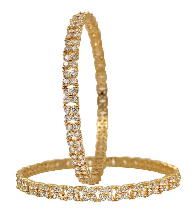 The Pink Lotus Beautiful CZ Studded Gold Plated Traditional White Bangles Set for Women (TPL) (2.8) (B0CNWG8MDK) Amazon Price History, Amazon Price Tracker