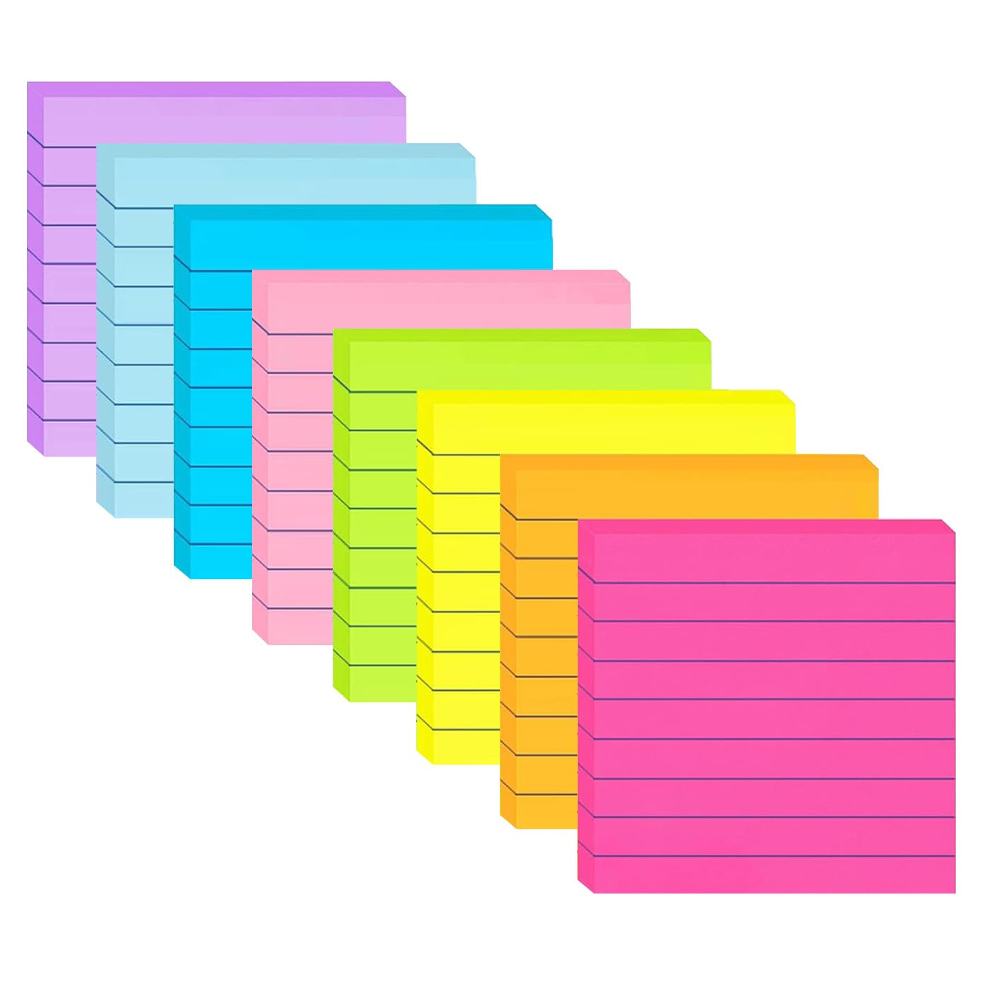 (8 Pads) Lined Sticky Notes 3x3 in Post, 8 Colors Self Sticky Notes Pad Its, Bright Post Stickies Colorful Big Rectangular Sticky Notes Ruled Stickies for Office, Home, School, Meeting, 82 Sheets/pad