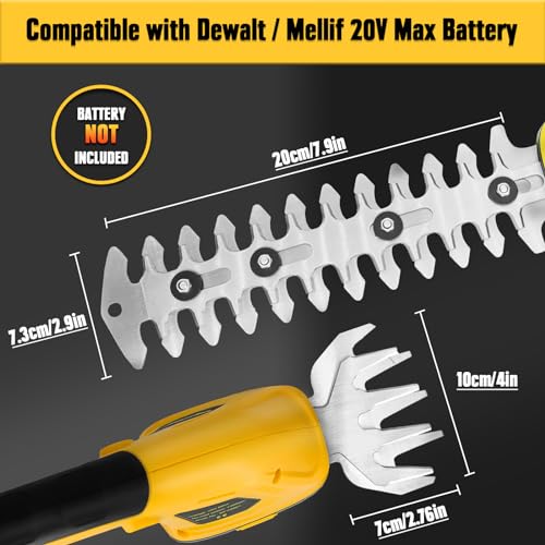2-in-1 Cordless Grass Shear & Hedge Trimmer Compatible with Dewalt 20V Battery Handheld 4\" Grass Cutter & Electric 8\" Shrubbery Trimmer for Yard, Lawn, Garden, Shrub (Tool Only) - Thumbnail 7