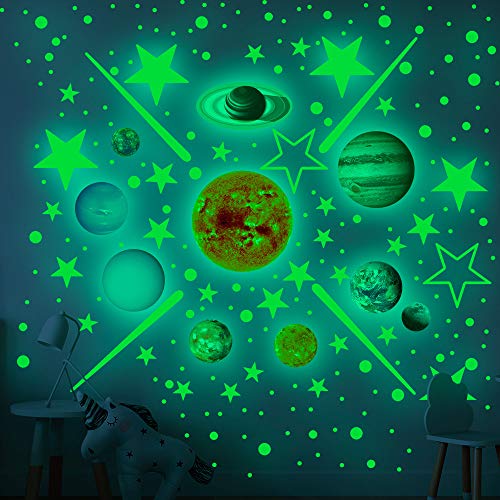 【Decorazione educativa della camera da letto】 Gli adesivi murali bagliore nel buio sono accompagnati da un poster educativo del sistema solare che risponderà a molte domande sulla galassia dei tuoi bambini. È anche utile per i tuoi figli esplorare e apprendere nuove conoscenze.
